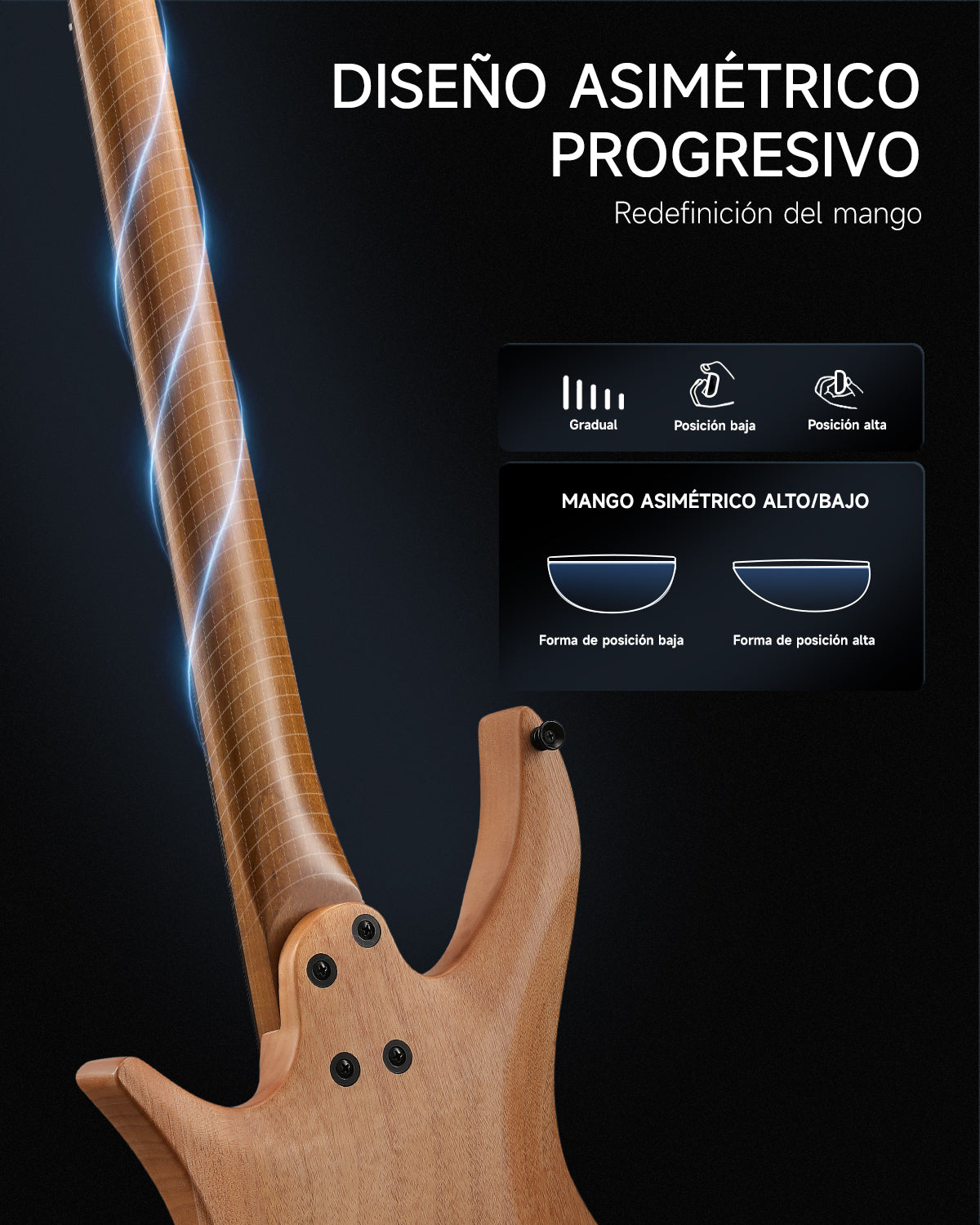 Donner NHL-500 Guitarra eléctrica sin pala-Madera natural##