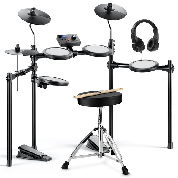 Donner DED-70 Electric Drum Set Para niños principiantes con Quiet Mesh Drum Pads, 5 tambores 3 platillos