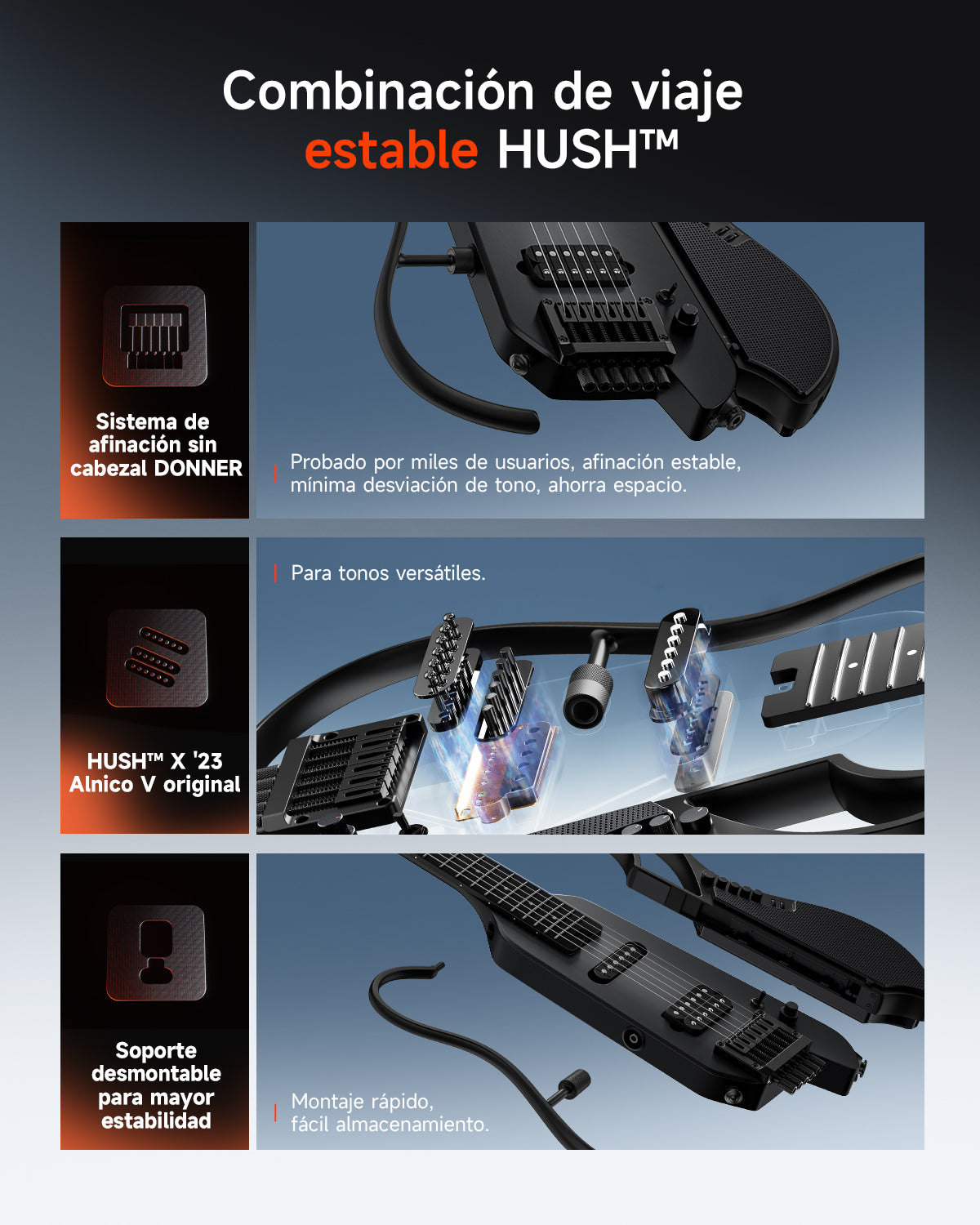 Donner HUSH X LIVE guitarra de viaje  (Edición MIYAVI disponible)