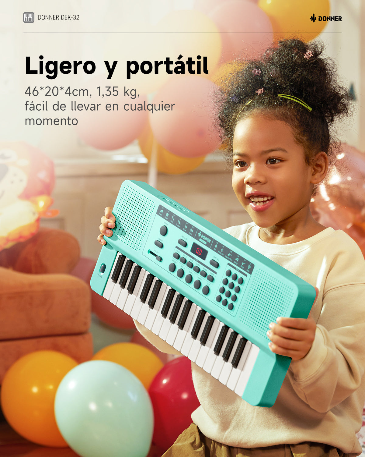 Donner DEK-32 Teclado electrónico de 32 teclas-Azul verdoso##
