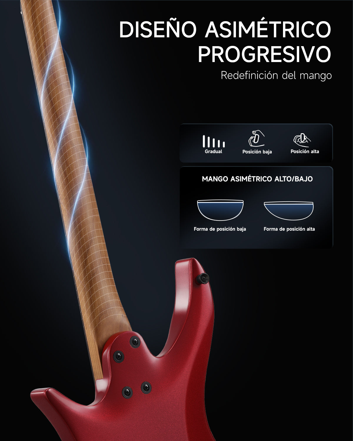 Donner HLX-500 Guitarra eléctrica sin pala-Rojo metálico##