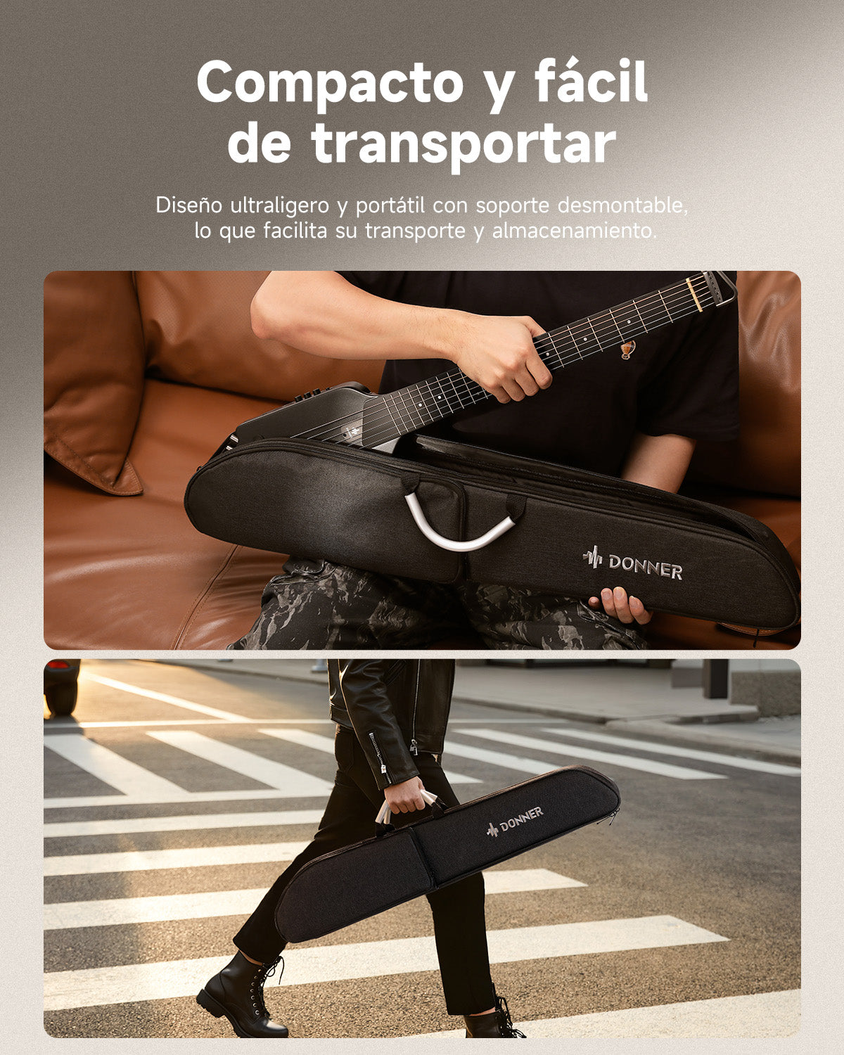 Donner HUSH™ I Guitarra de viaje ultraligera y portátil-Negro##