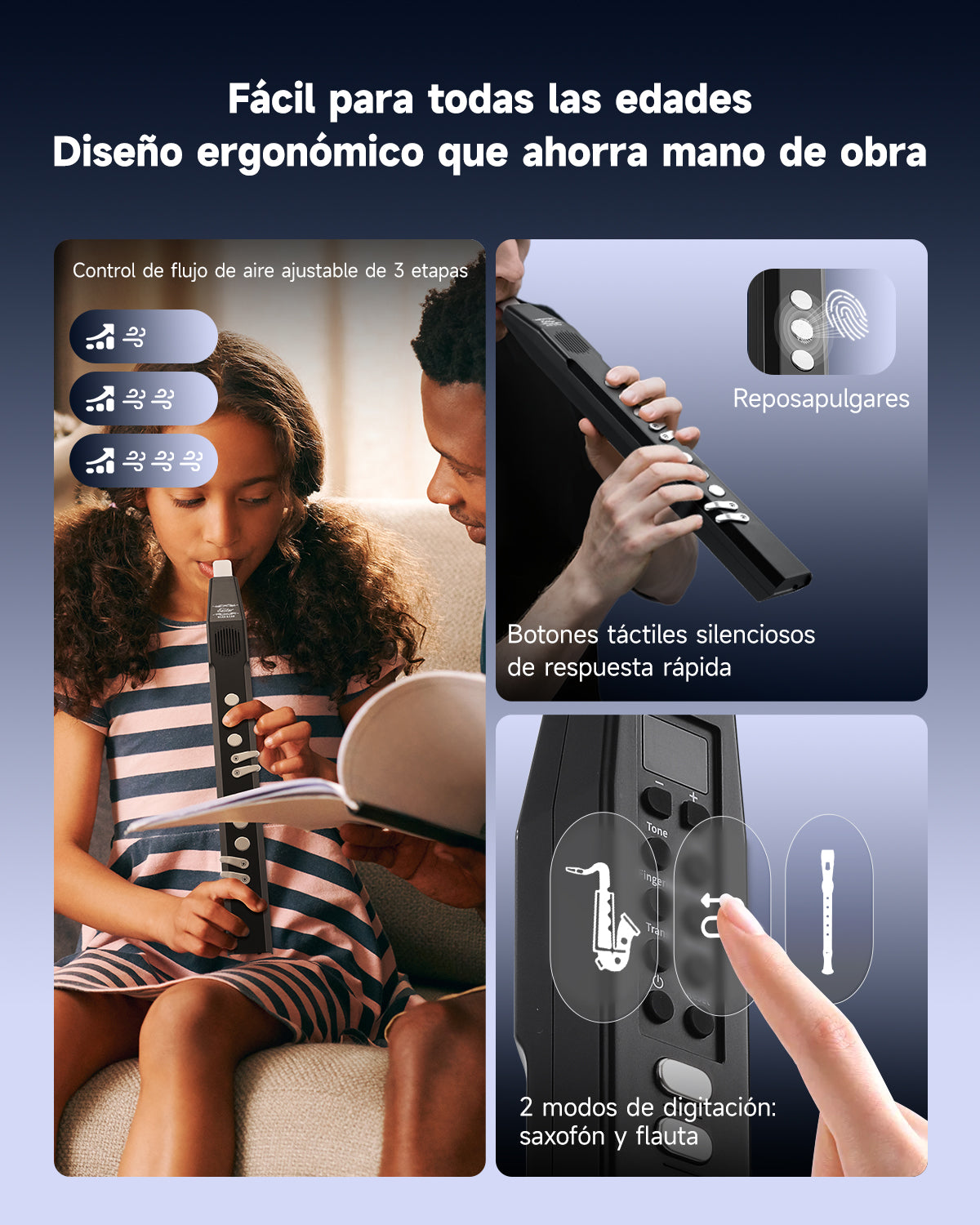 Eastar EDA-100 Instrumento de viento digital, negro