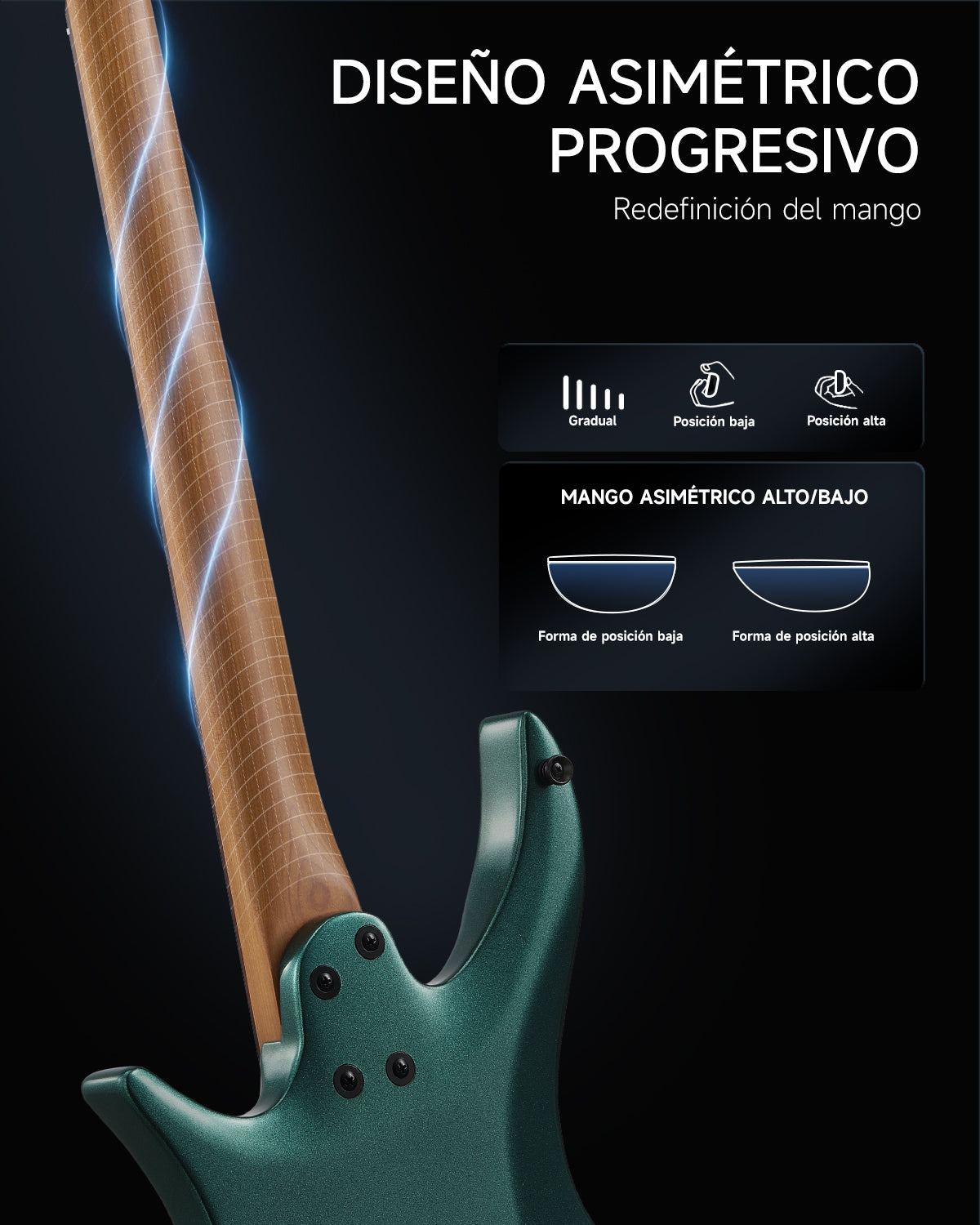 Donner HLX-500 Guitarra eléctrica sin pala-Verde Sherwood##