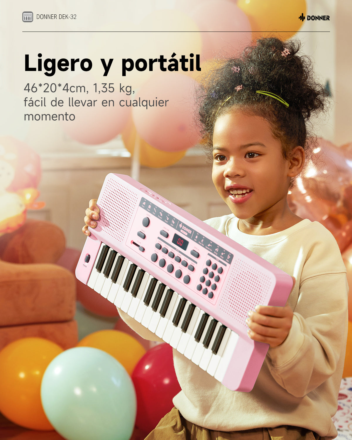 Donner DEK-32 Teclado electrónico de 32 teclas-Rosa##
