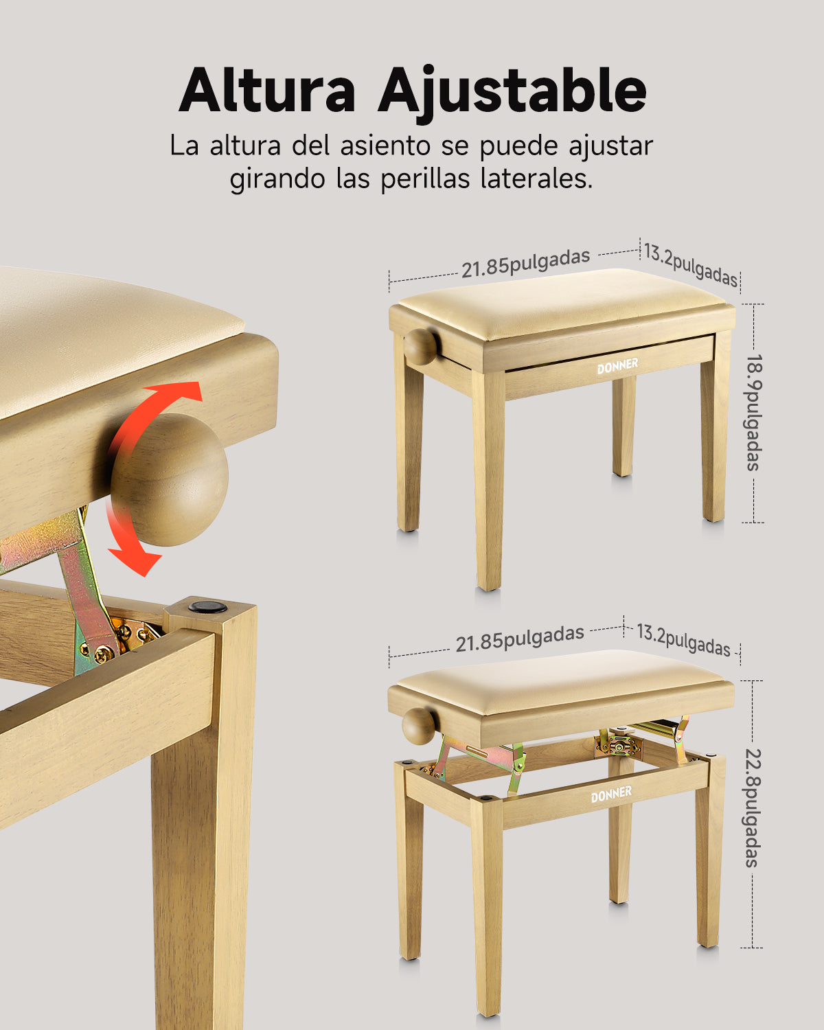 Donner Taburete de piano regulable en altura,beige mate