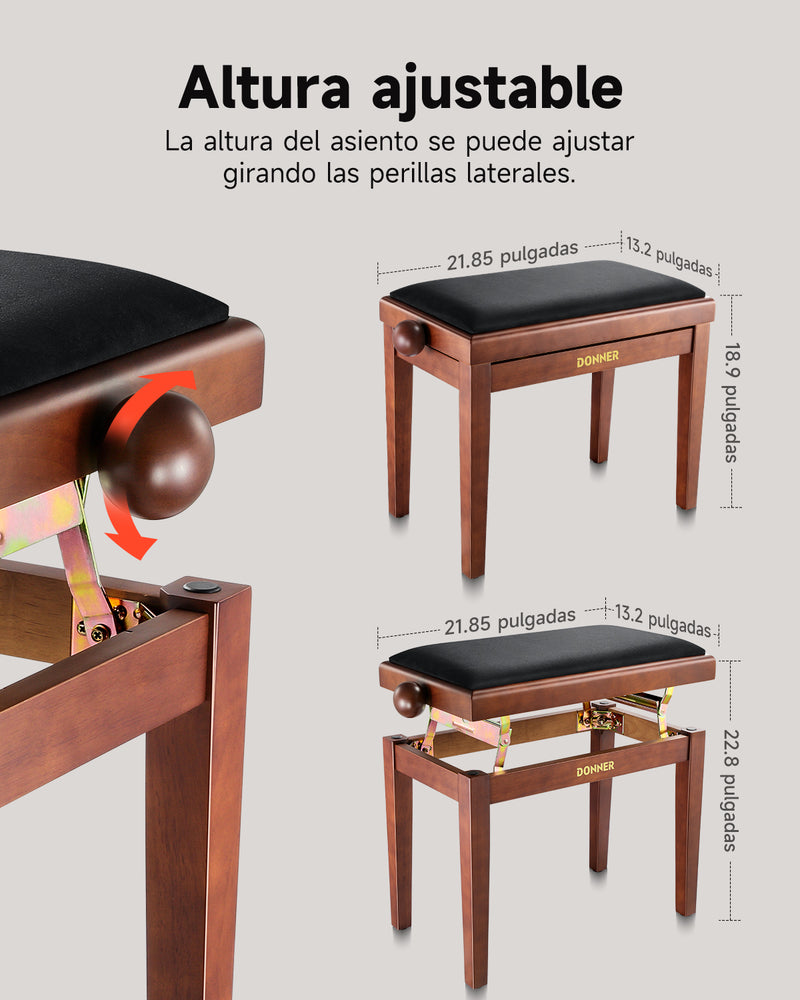 Donner Banco de piano de altura ajustable marrón mate