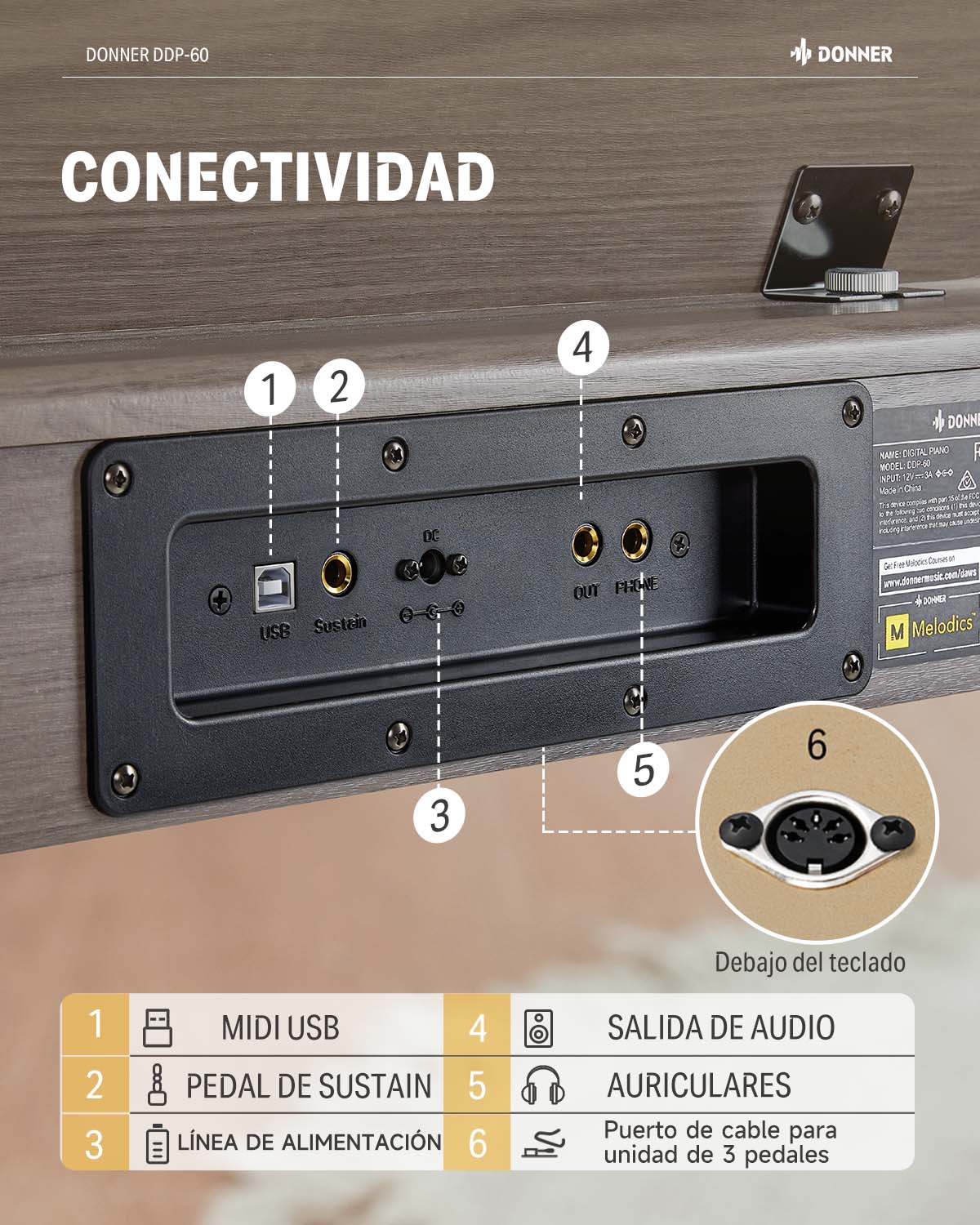Donner DDP-60 Piano digital vertical de 88 teclas semipesadas con 3 pedales y acabado en madera-Gris clásico##