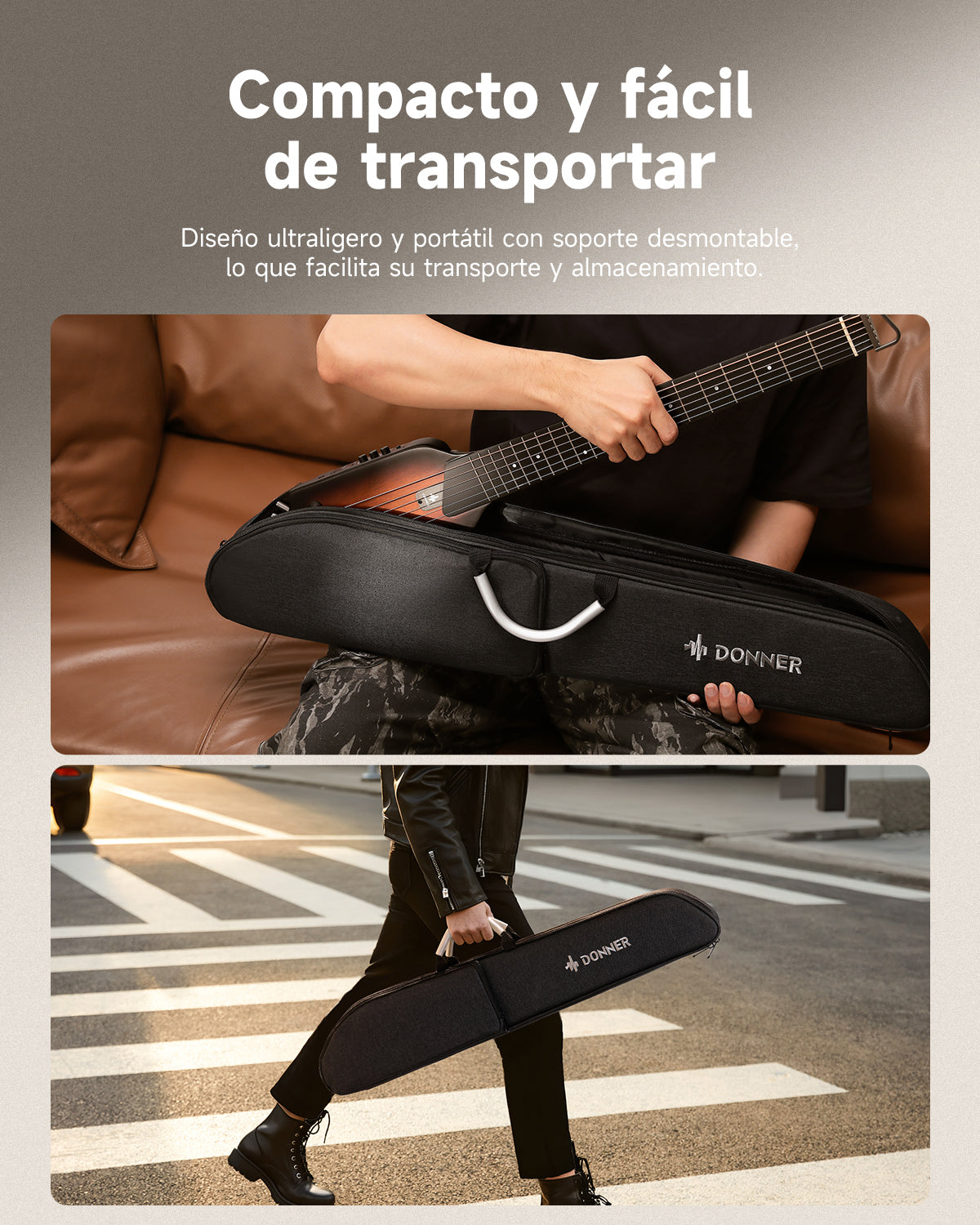 Donner HUSH™ I Guitarra de viaje ultraligera y portátil-Sunburst##