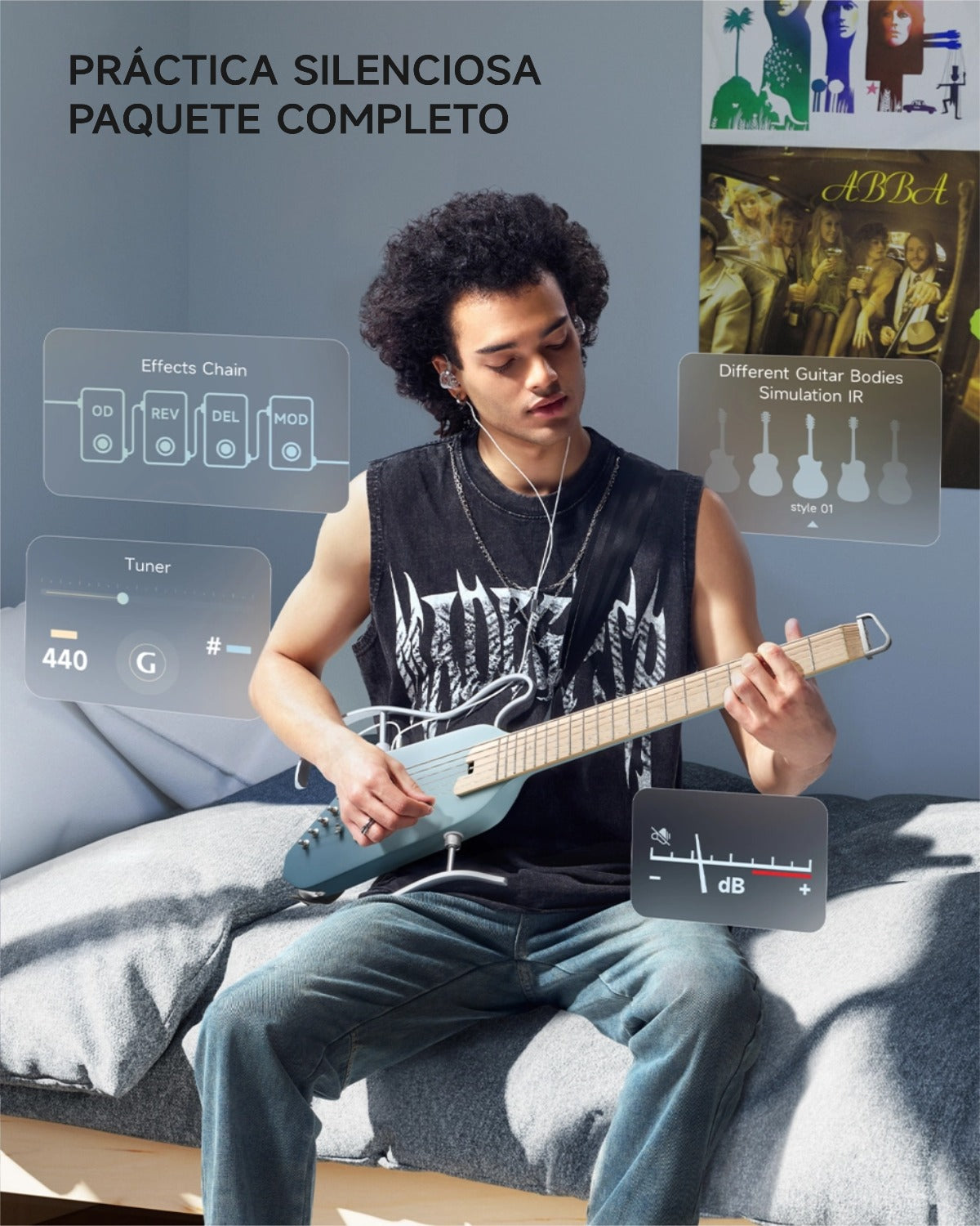 Donner HUSH™ I PRO Guitarra de viaje-Azul Hawái##