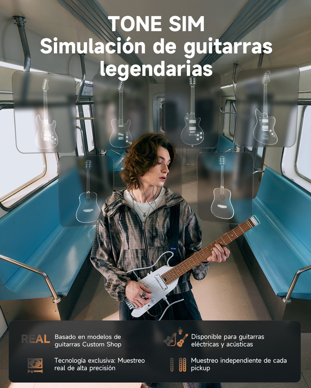 Donner HUSH™ X PRO Guitarra de viaje versátil-Blanco##
