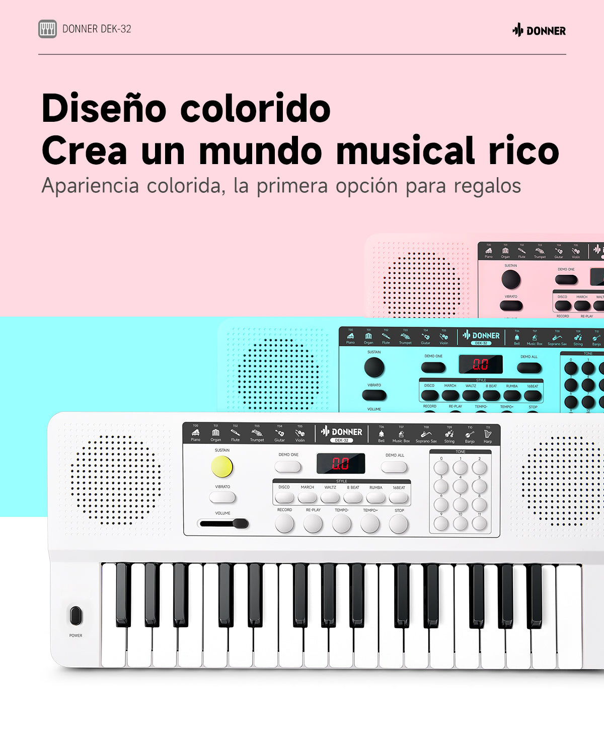 Donner DEK-32 Teclado electrónico de 32 teclas-Blanco##