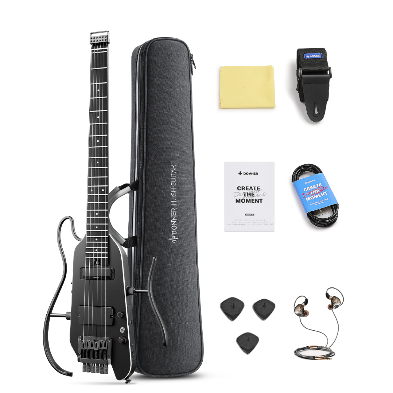 Donner HUSH™ X PRO Guitarra de viaje versátil-Negro##