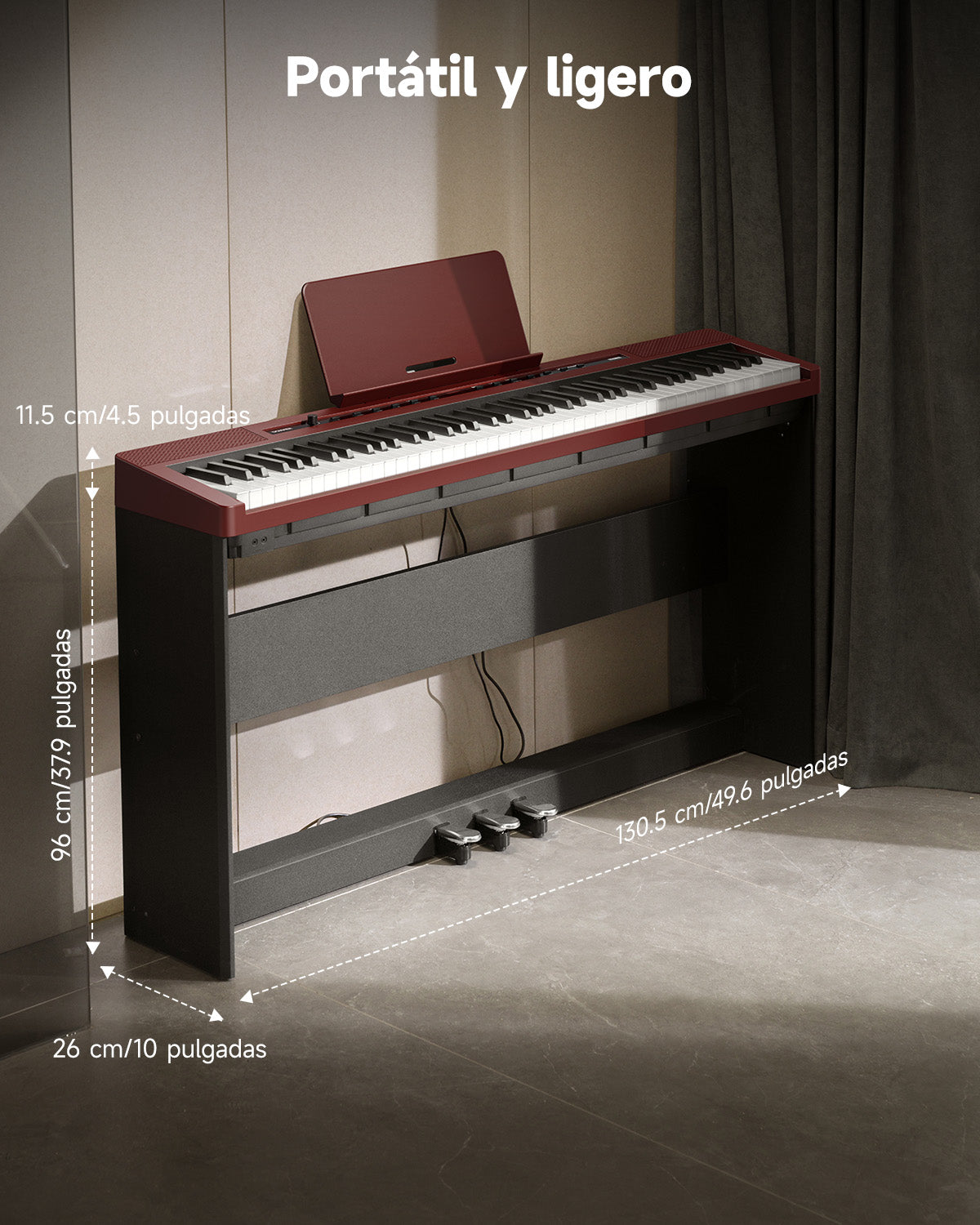Donner DEP-16S Piano digital de acero pesado-Rojo##