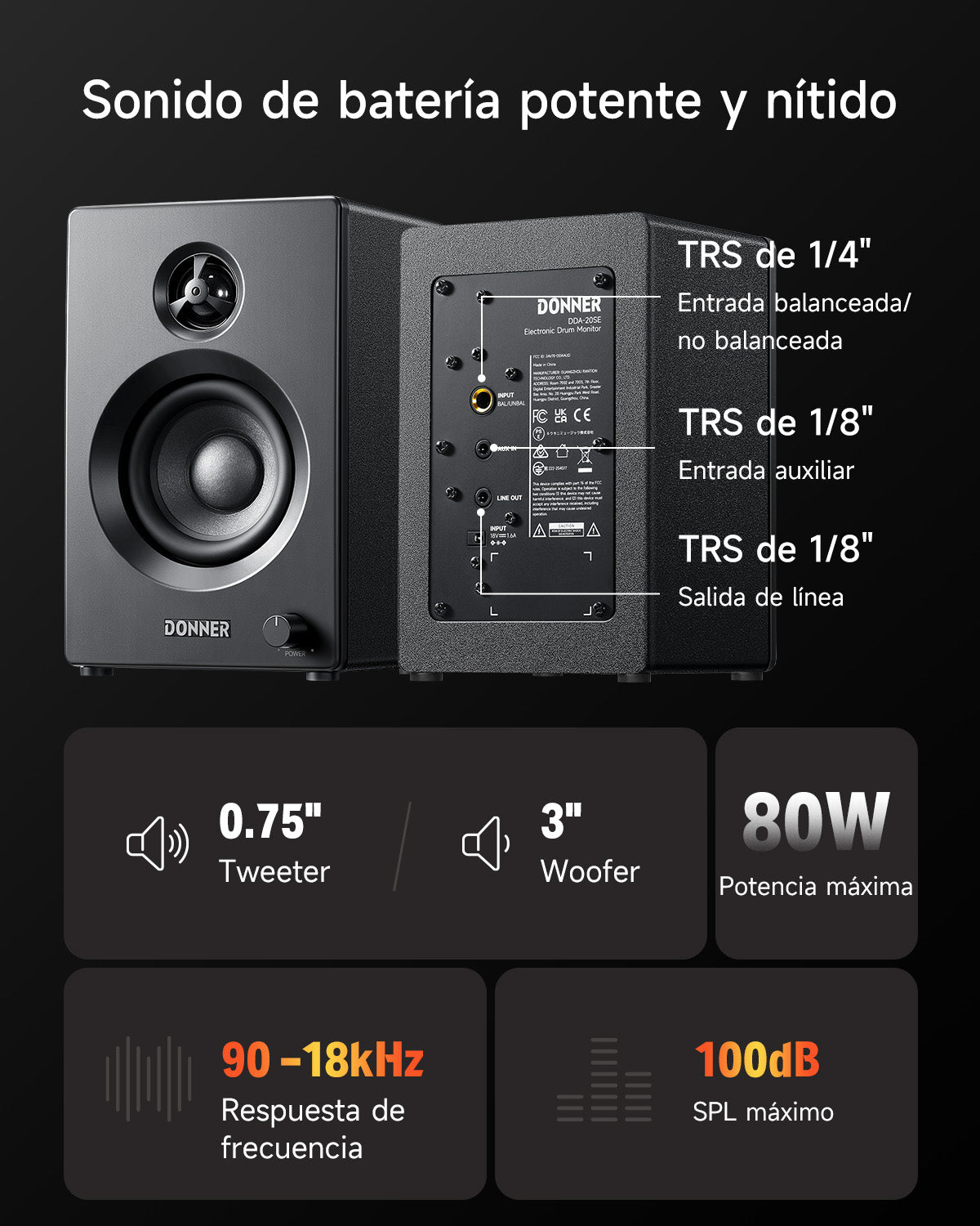 Donner DDA-20SE Altoparlante monitor per batteria