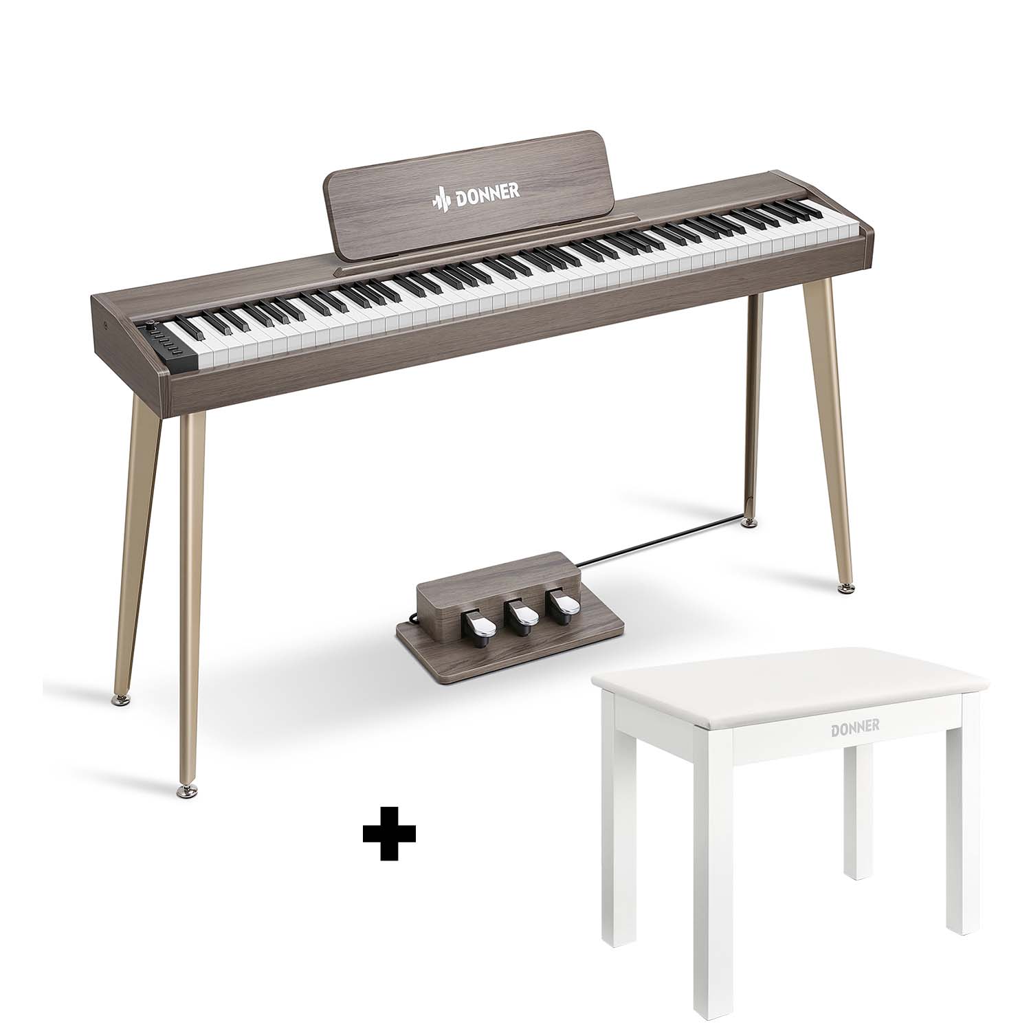 Donner DDP-60 Piano digital vertical de 88 teclas semipesadas con 3 pedales y acabado en madera-Gris clásico##