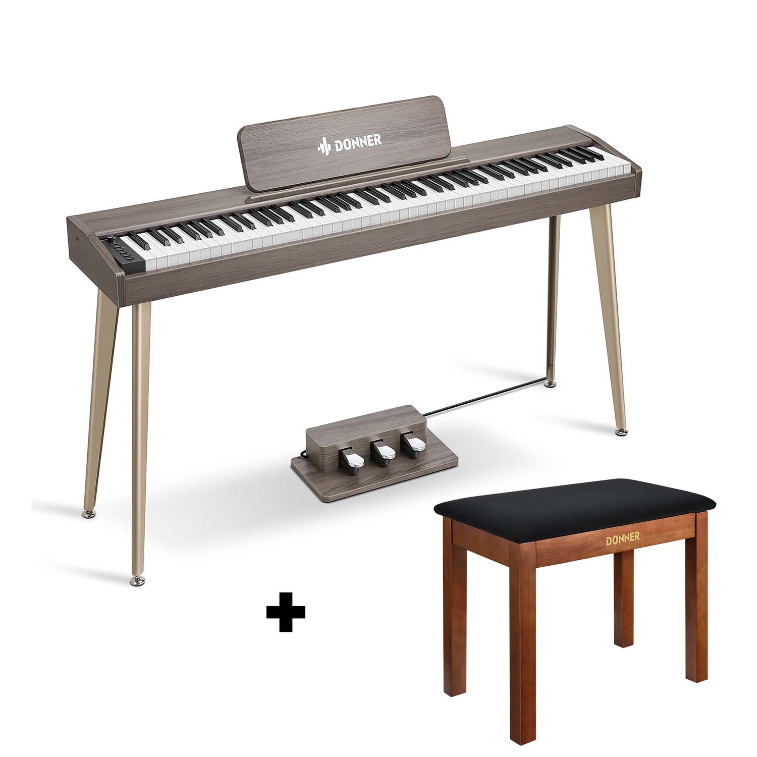 Donner DDP-60 Piano digital vertical de 88 teclas semipesadas con 3 pedales y acabado en madera-Gris clásico##