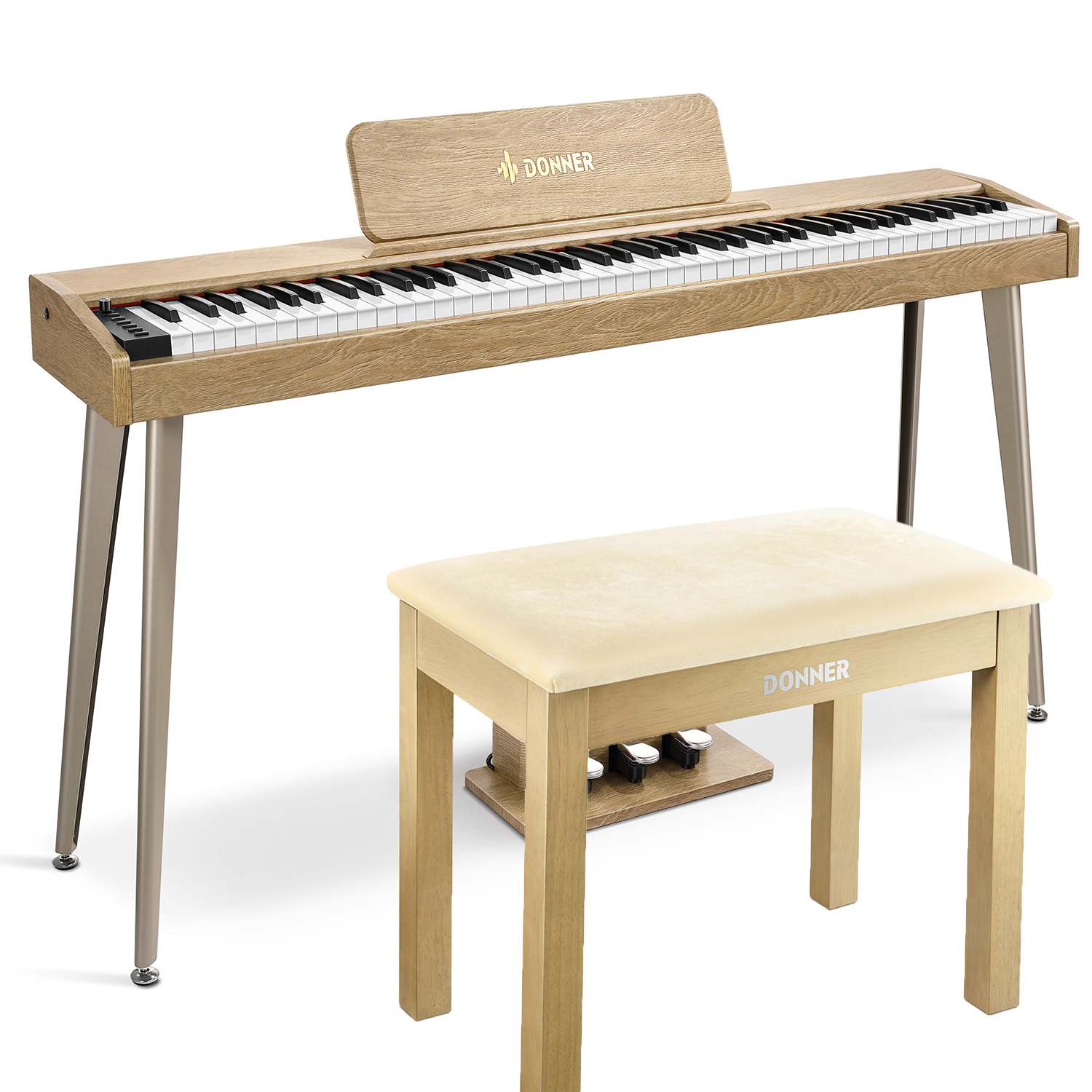 Donner DDP-60 Piano digital vertical de 88 teclas semipesadas con 3 pedales y acabado en madera-Natural##