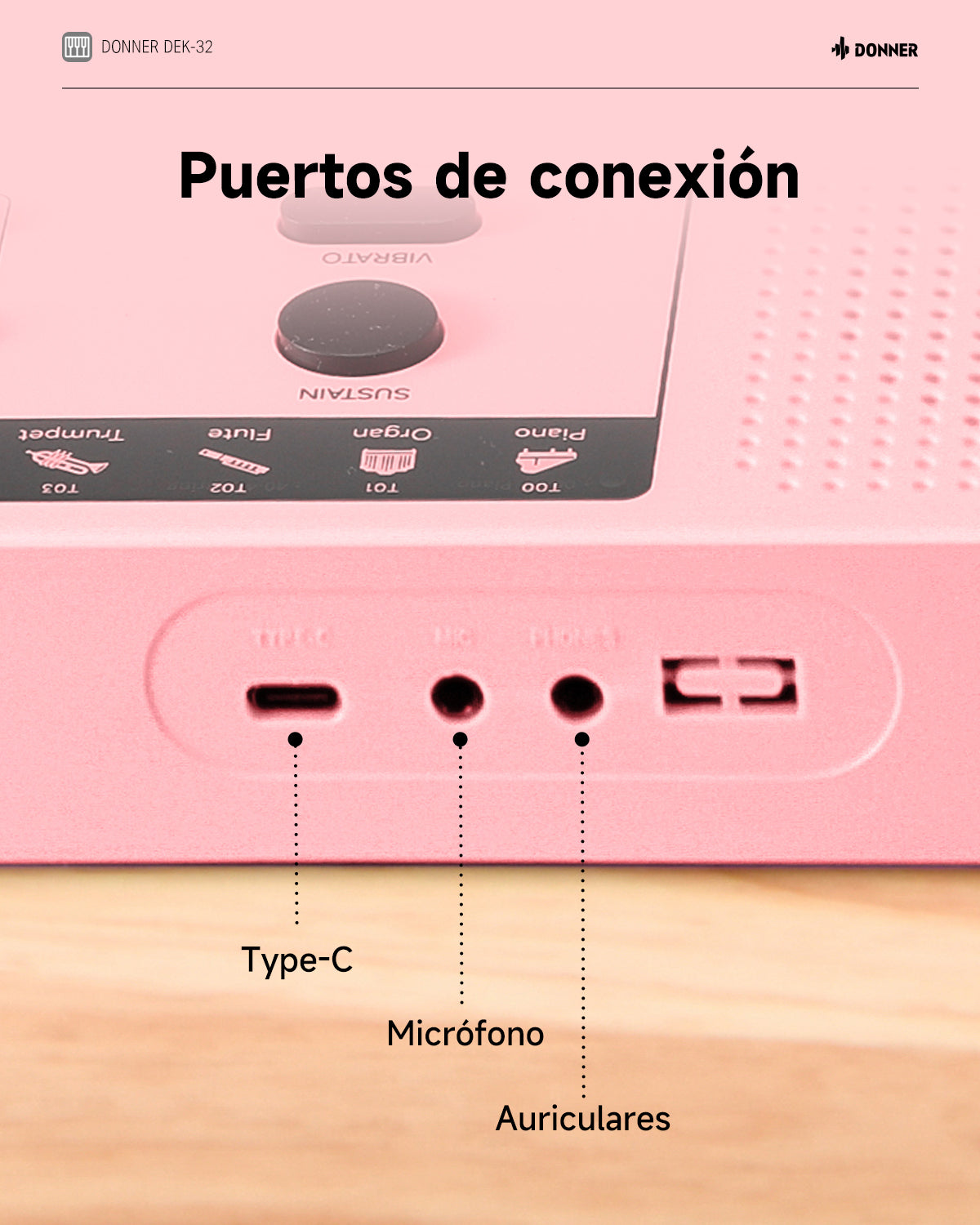 Donner DEK-32 Teclado electrónico de 32 teclas-Rosa##