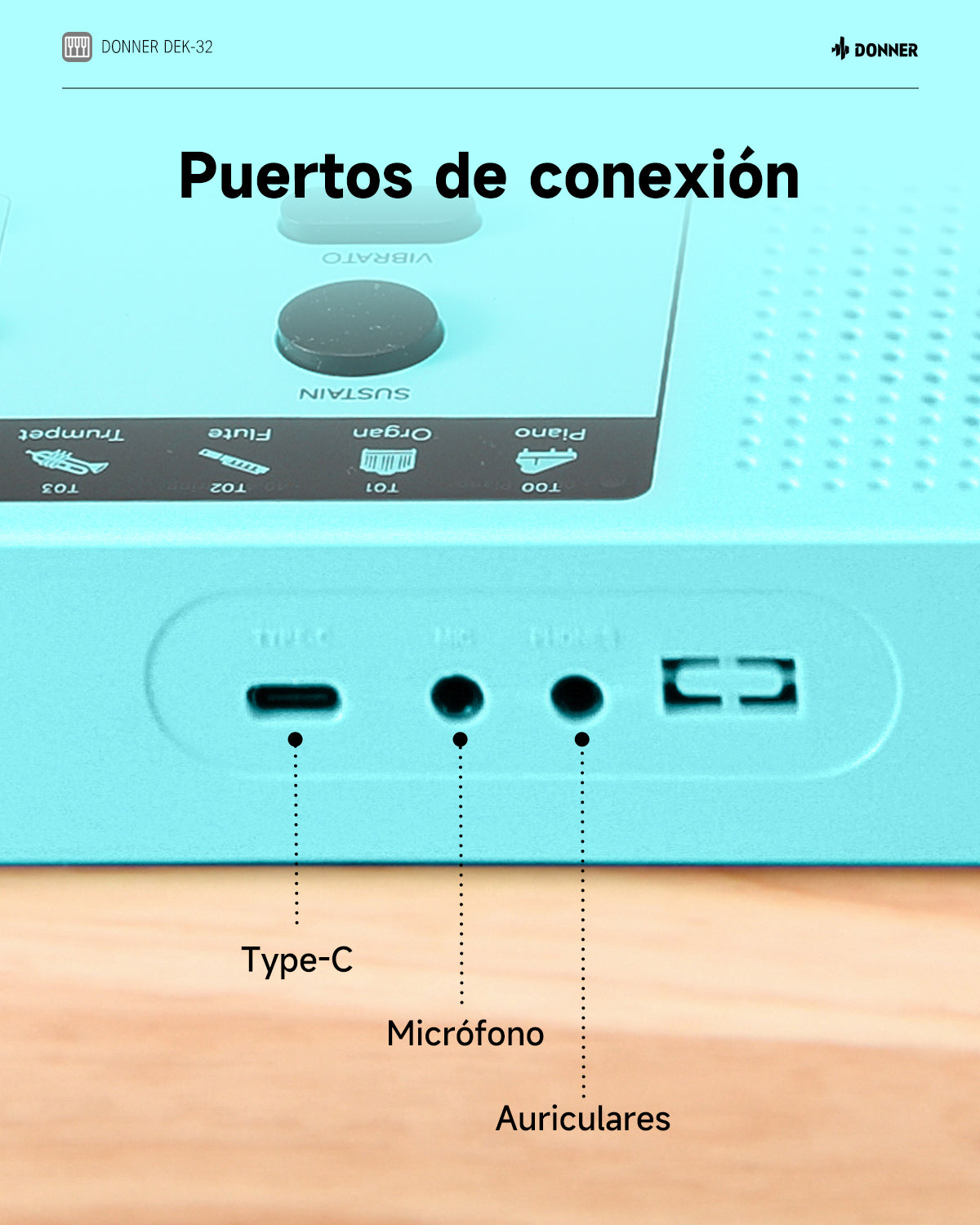 Donner DEK-32 Teclado electrónico de 32 teclas-Azul verdoso##