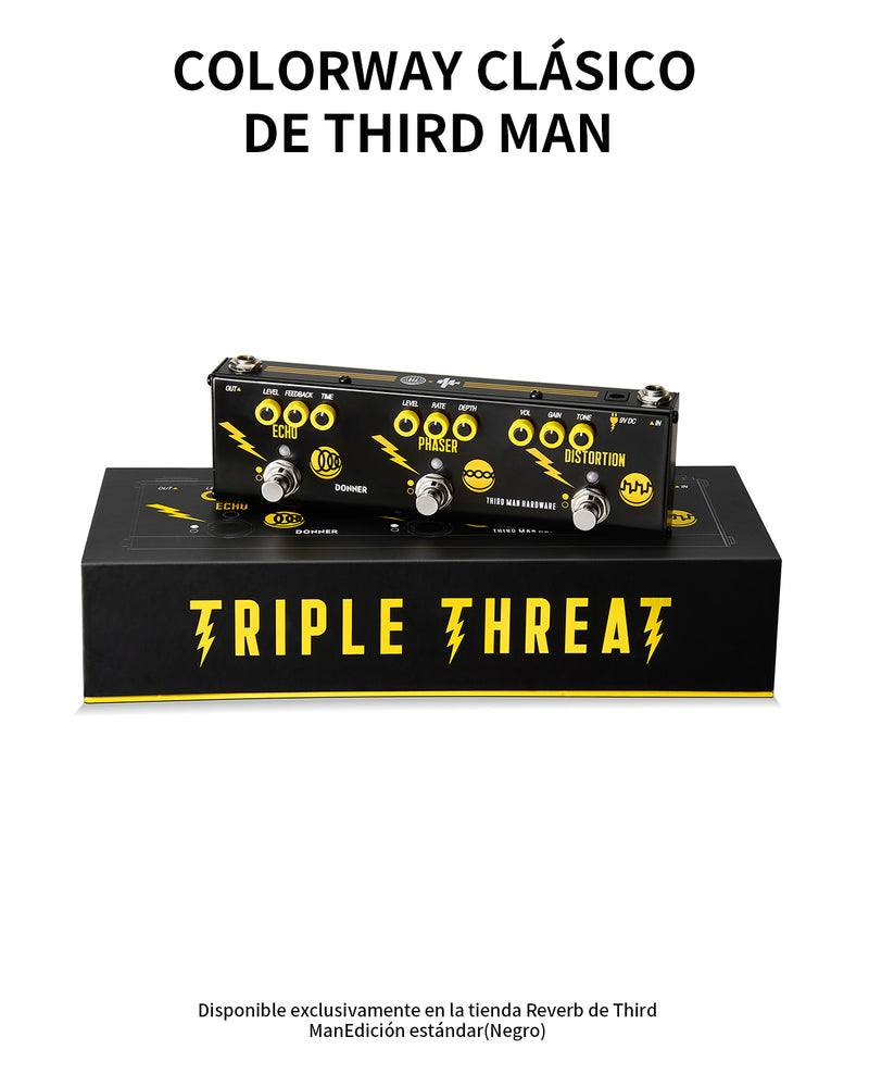 Donner X Third Man Hardware Triple Amenaza 3-en-1 Pedal: Distorsión, Phaser, Eco para Guitarra Eléctrica