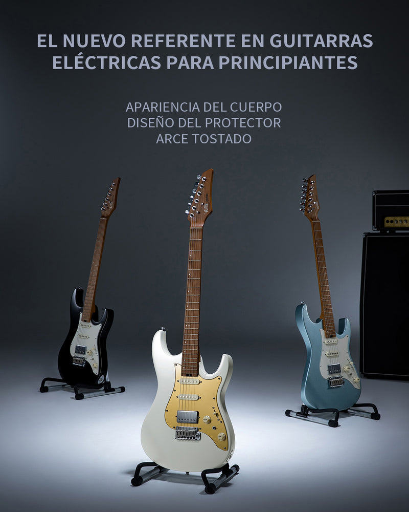 Donner DST-550 Guitarra Eléctrica ST de 39 Pulgadas con Pastilla HSS Cuerpo Sólido de Álamo de Doble Corte