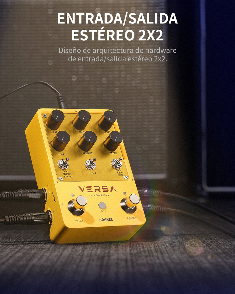 Donner Versa - Yellow Fall II 3x3  Pedal de guitarra combinado Reverb-Delay con Tap Tempo