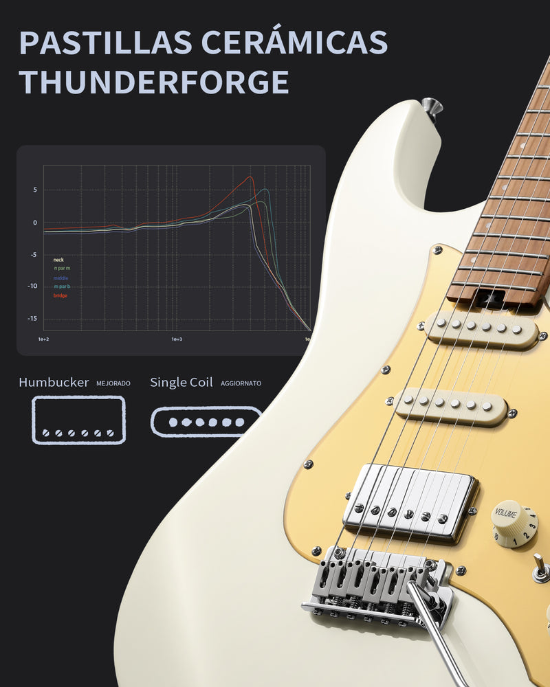 Donner DST-550 Guitarra Eléctrica ST de 39 Pulgadas con Pastilla HSS Cuerpo Sólido de Álamo de Doble Corte