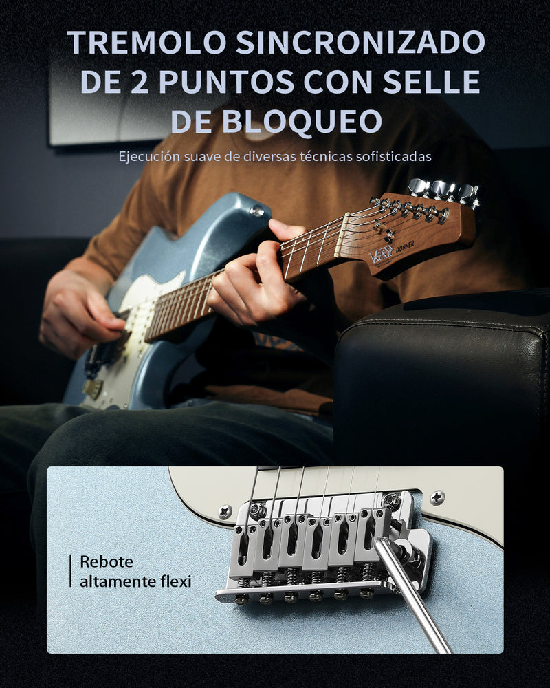 Donner DST-550 Guitarra Eléctrica ST de 39 Pulgadas con Pastilla HSS Cuerpo Sólido de Álamo de Doble Corte