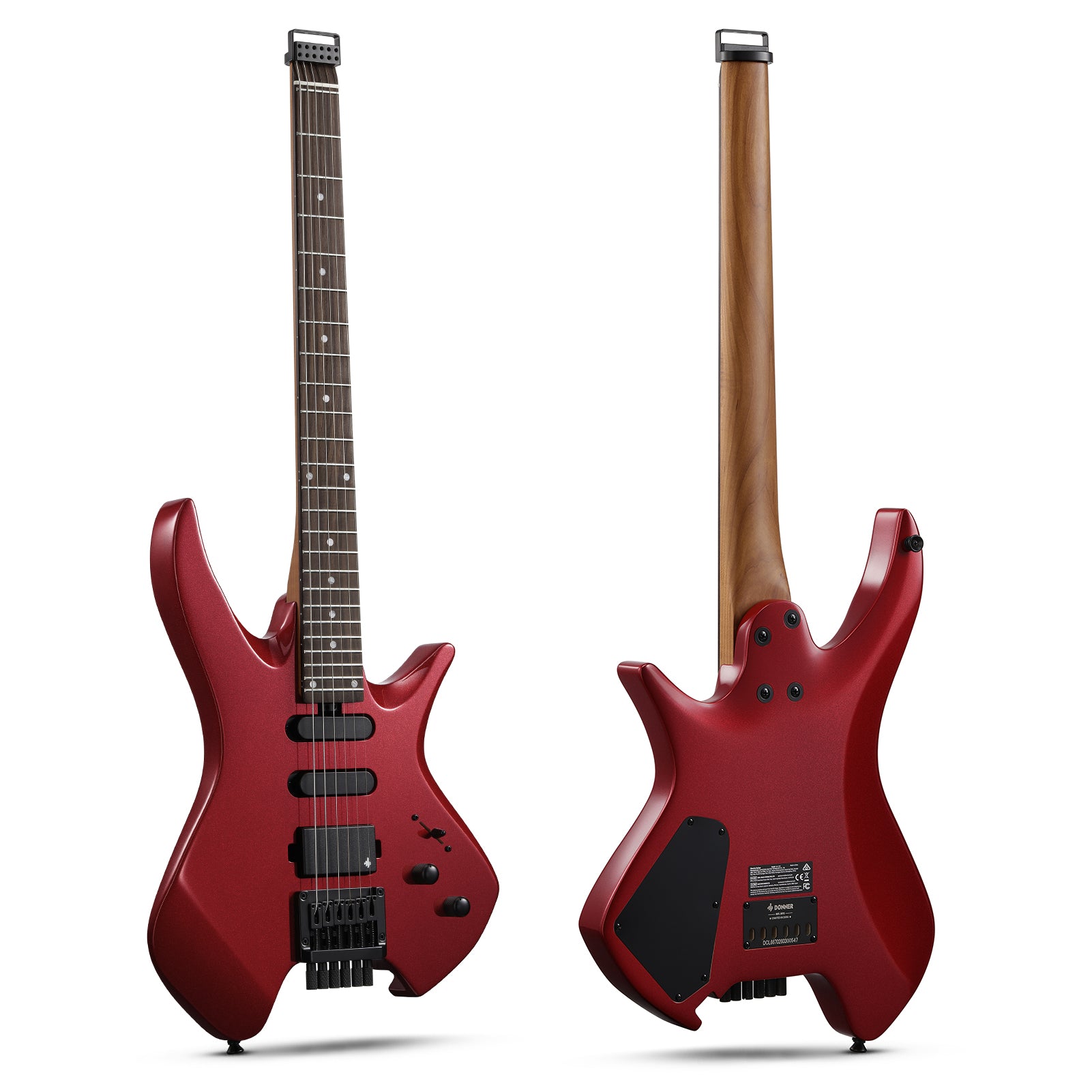 Donner HLX-500 Guitarra eléctrica sin pala-Rojo metálico##