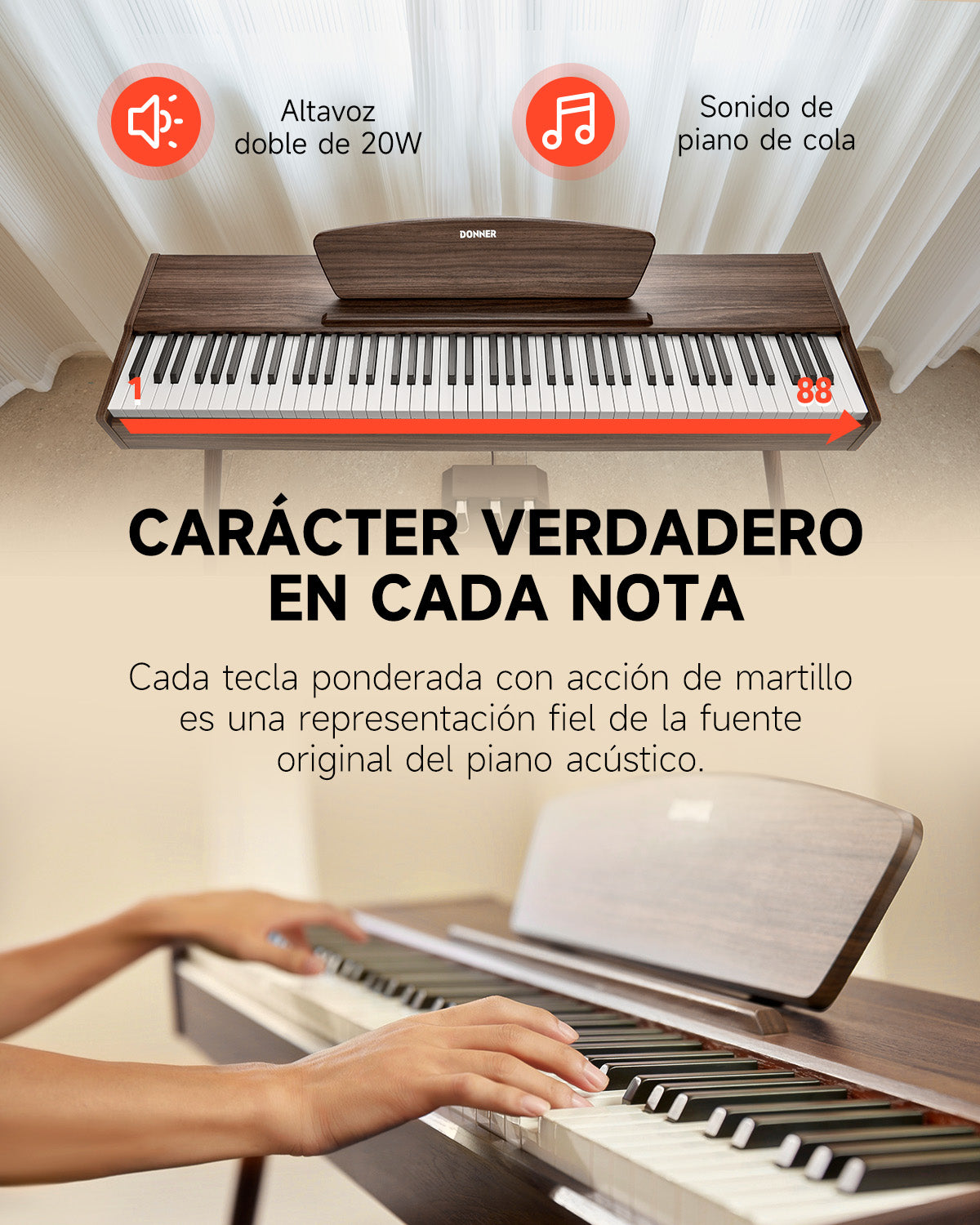 Donner DDP-80 Piano digital de madera con teclado fully weighted-Nogal##