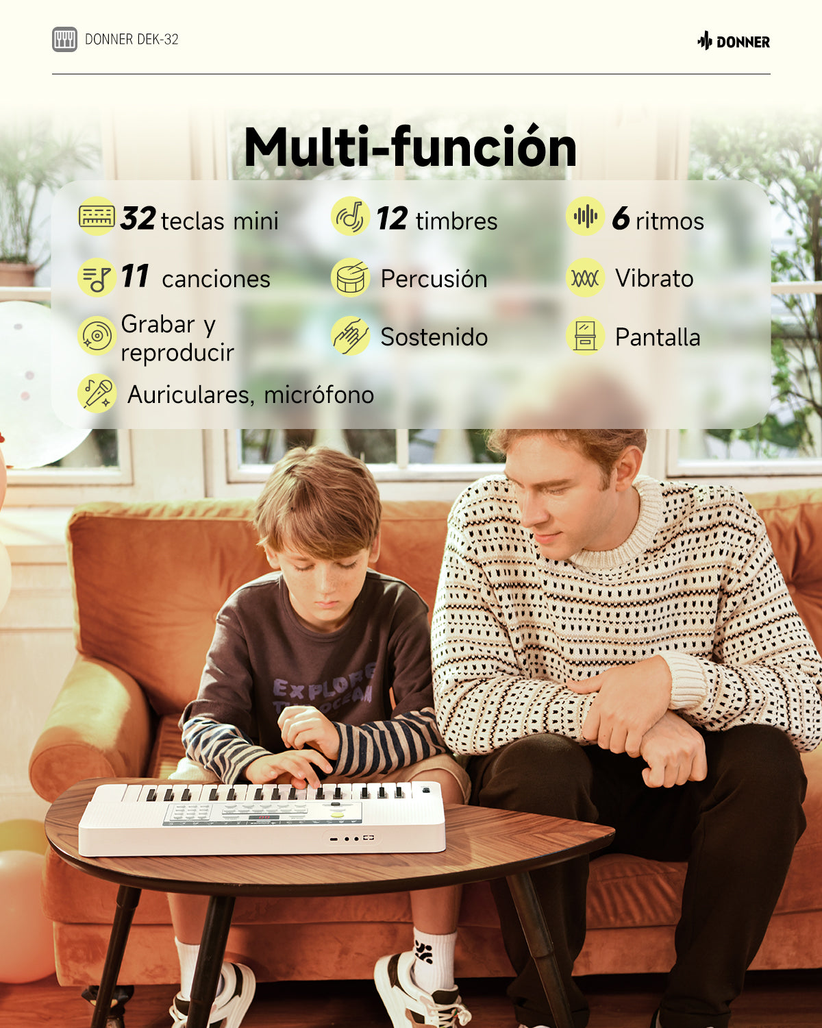 Donner DEK-32 Teclado electrónico de 32 teclas-Blanco##