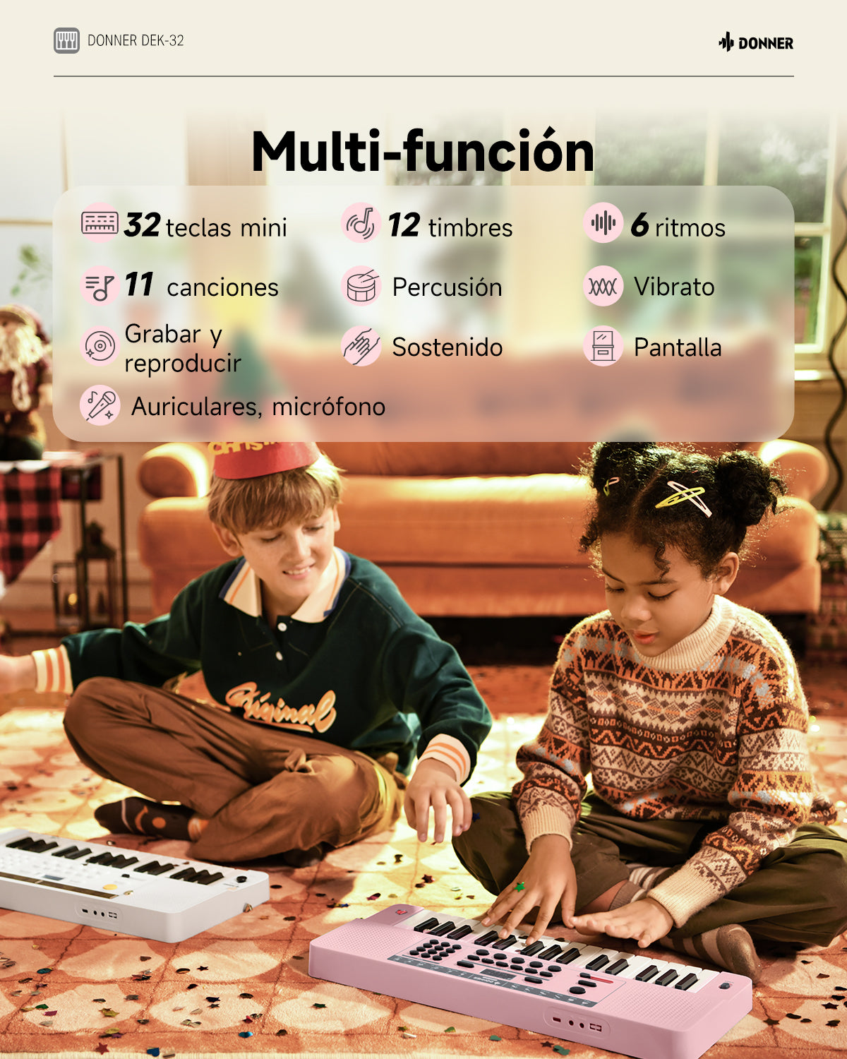 Donner DEK-32 Teclado electrónico de 32 teclas-Rosa##