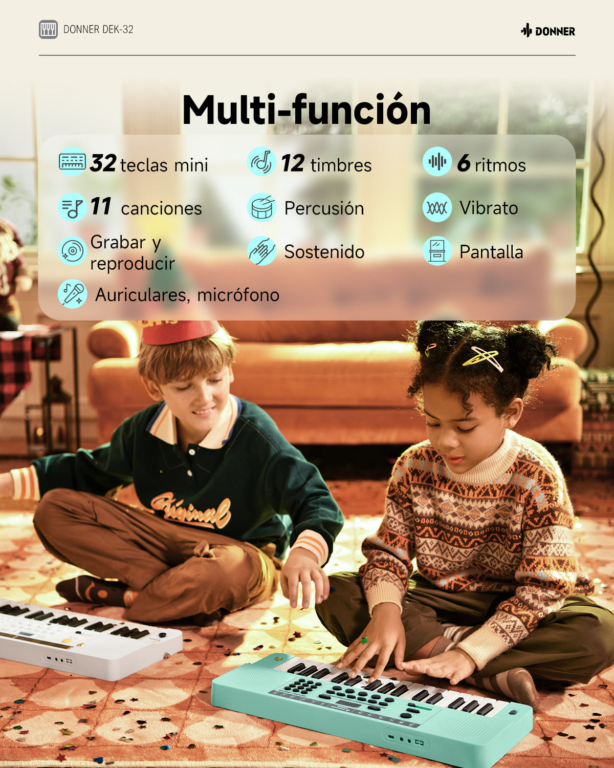 Donner DEK-32 Teclado electrónico de 32 teclas-Azul verdoso##