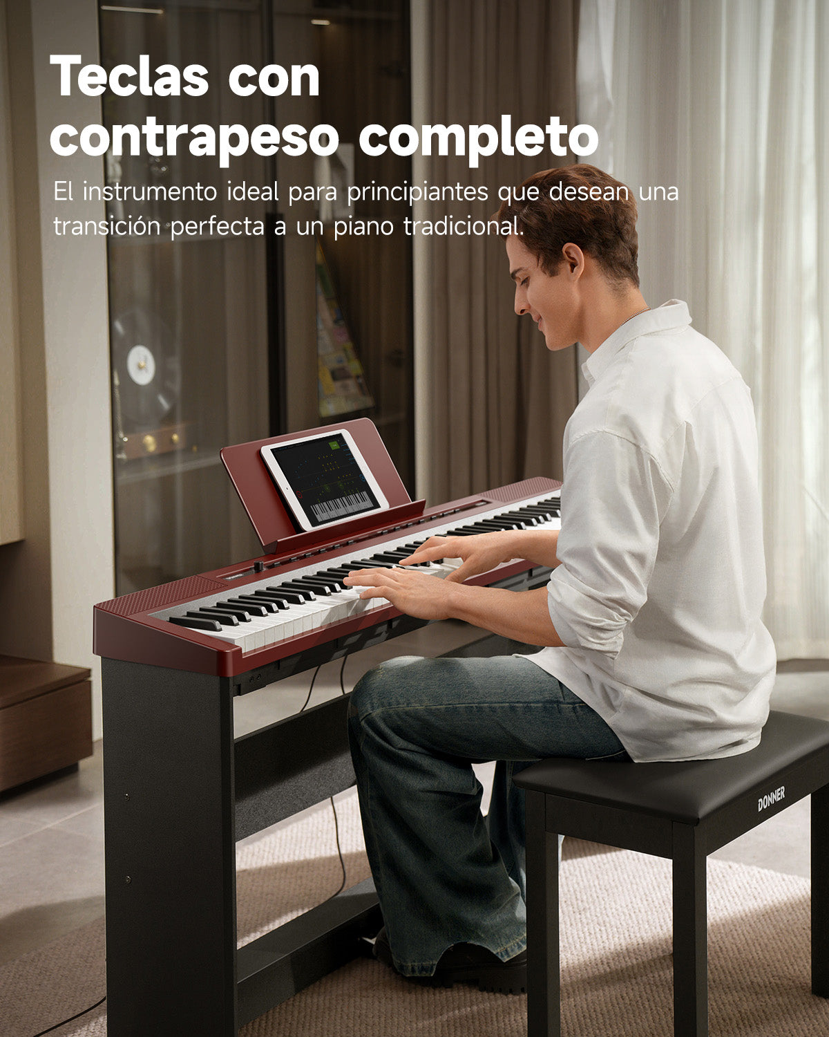Donner DEP-16S Piano digital de acero pesado-Rojo##