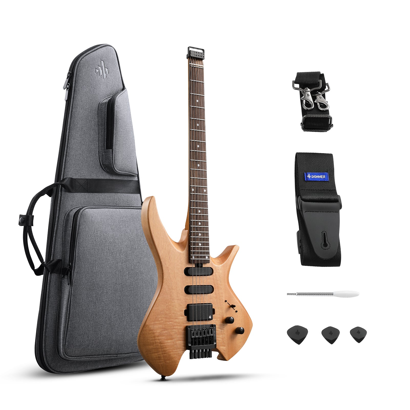 Donner NHL-500 Guitarra eléctrica sin pala-Madera natural##