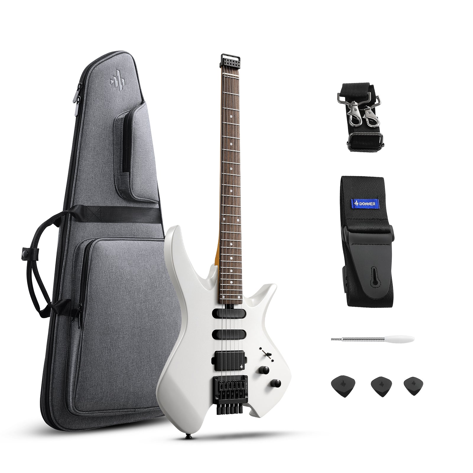 Donner NHL-500 Guitarra eléctrica sin pala-Blanco##