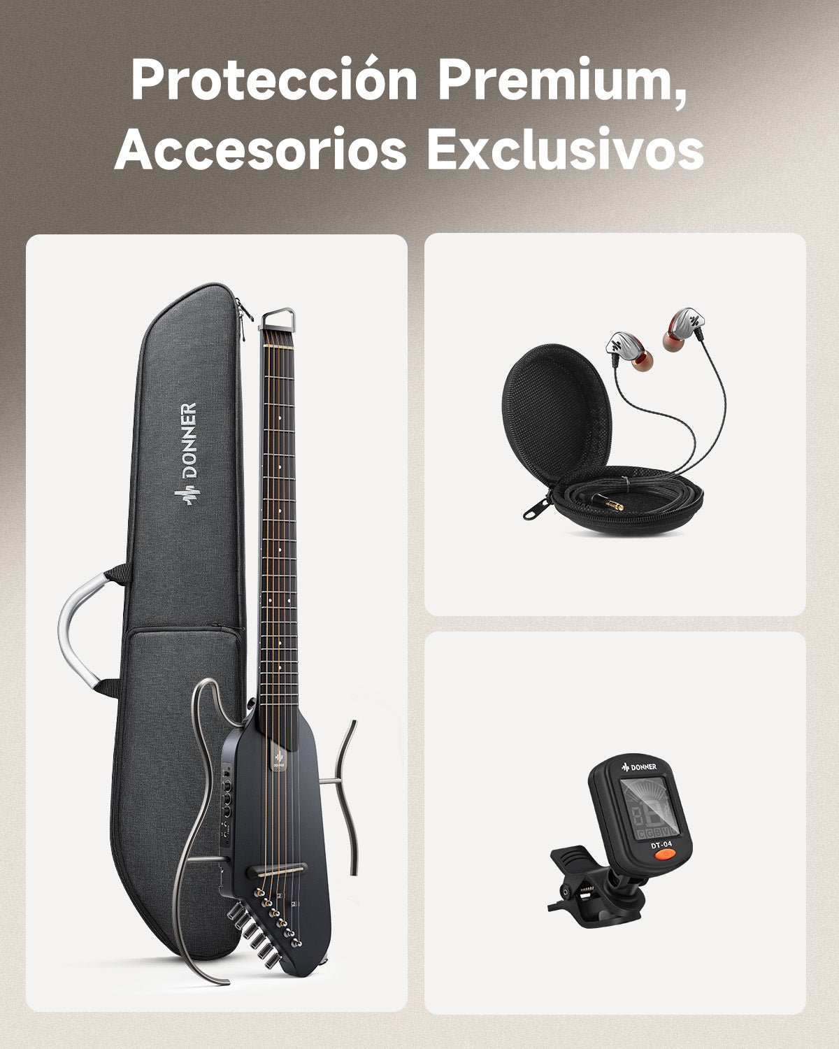 Donner HUSH™ I Guitarra de viaje ultraligera y portátil-Negro##