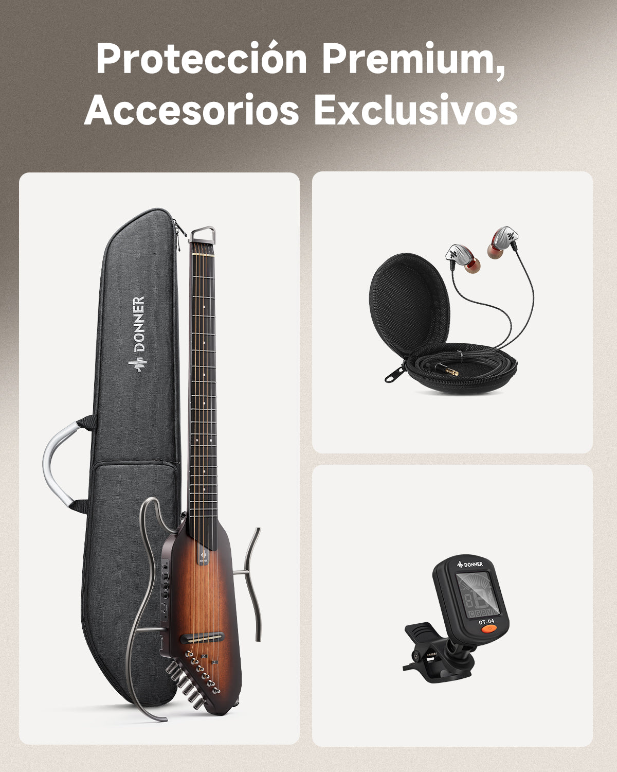 Donner HUSH™ I Guitarra de viaje ultraligera y portátil-Sunburst##