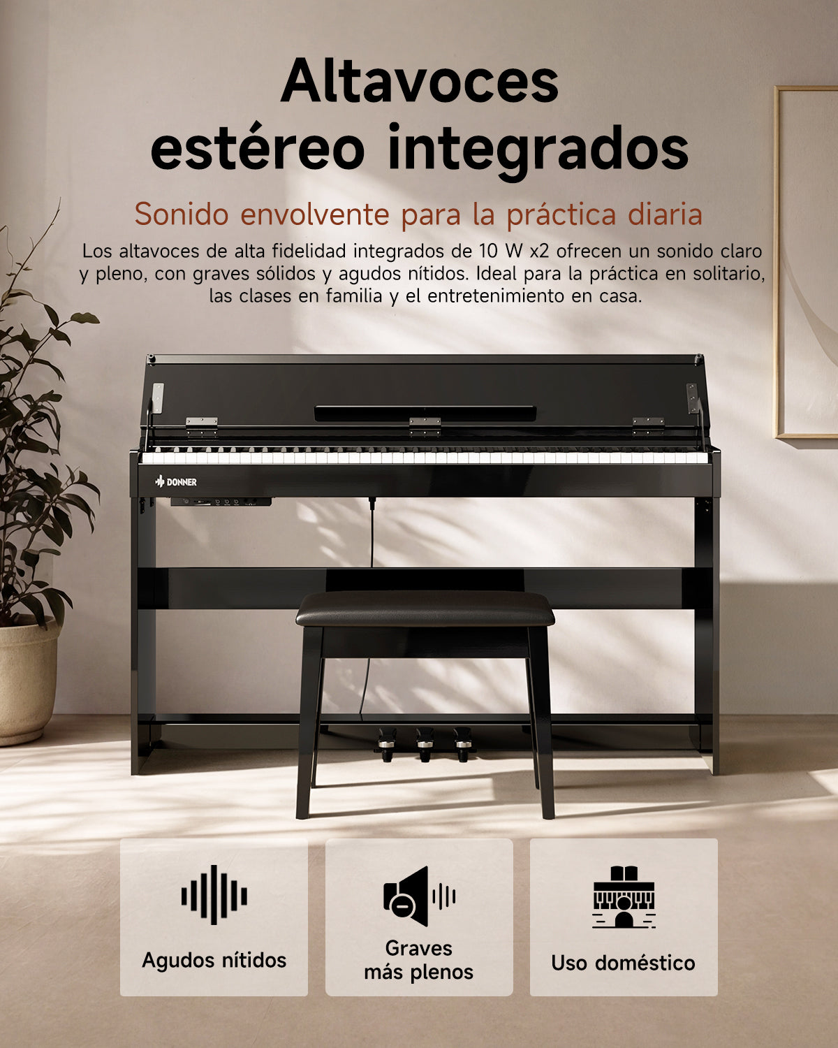 Donner DDP-75 Piano digital moderno con acabado de alto brillo