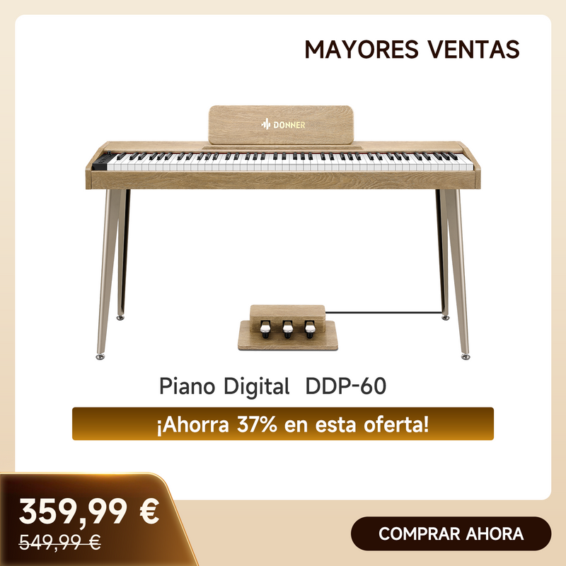 Donner DDP-60 Piano digital vertical de 88 teclas semipesadas con 3 pedales y acabado en madera