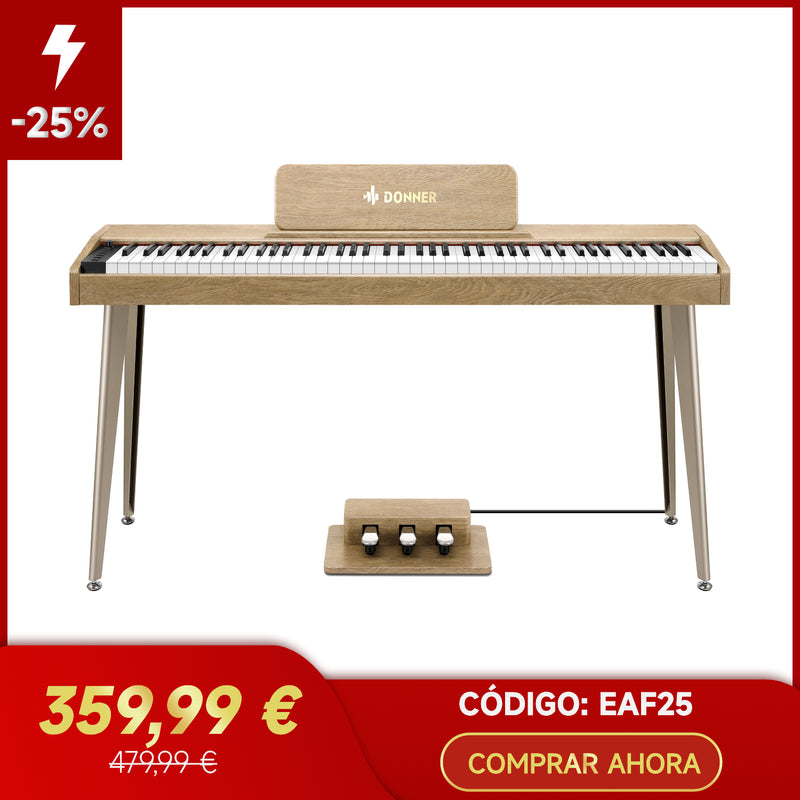 Donner DDP-60 Piano digital vertical de 88 teclas semipesadas con 3 pedales y acabado en madera-Natural##