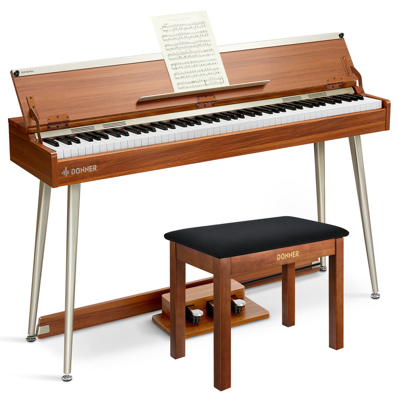 Donner DDP-80 PLUS Piano digital vertical contrapesado de madera de 88 teclas con tapa y 3 pedales