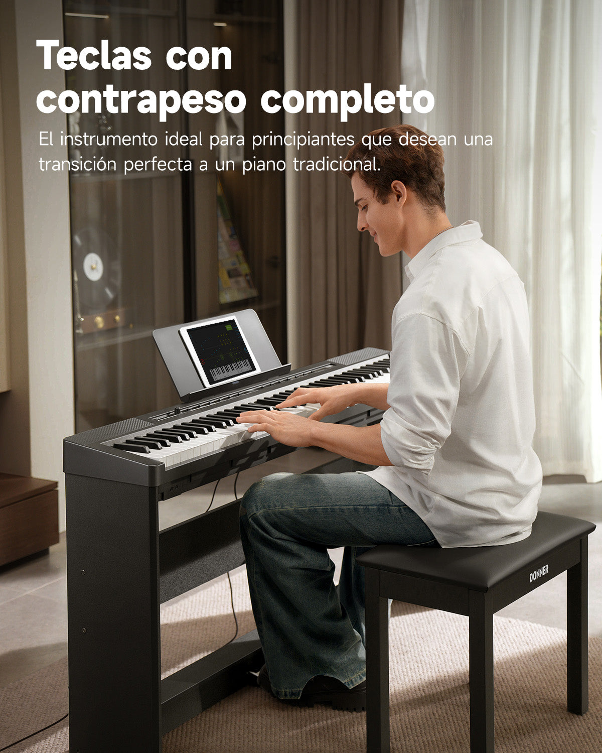 Piano digital eléctrico Donner DEP-16S de acero con 88 teclas y soporte, color negro
