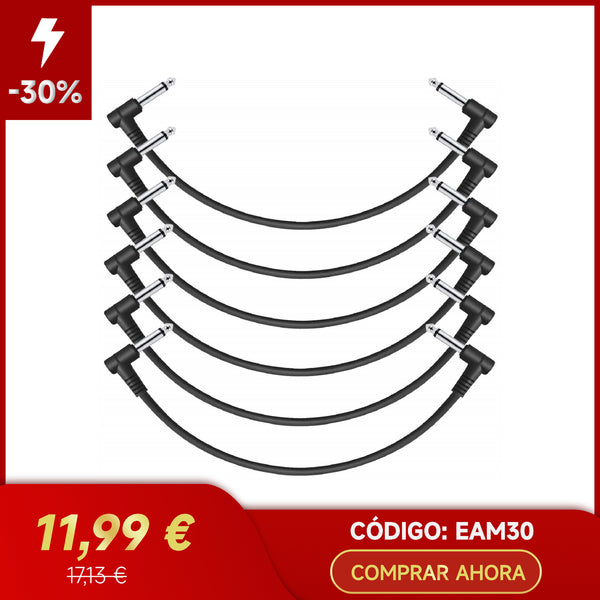 Donner Cables de Patch para Guitarra 30cm Negros Pack de 6