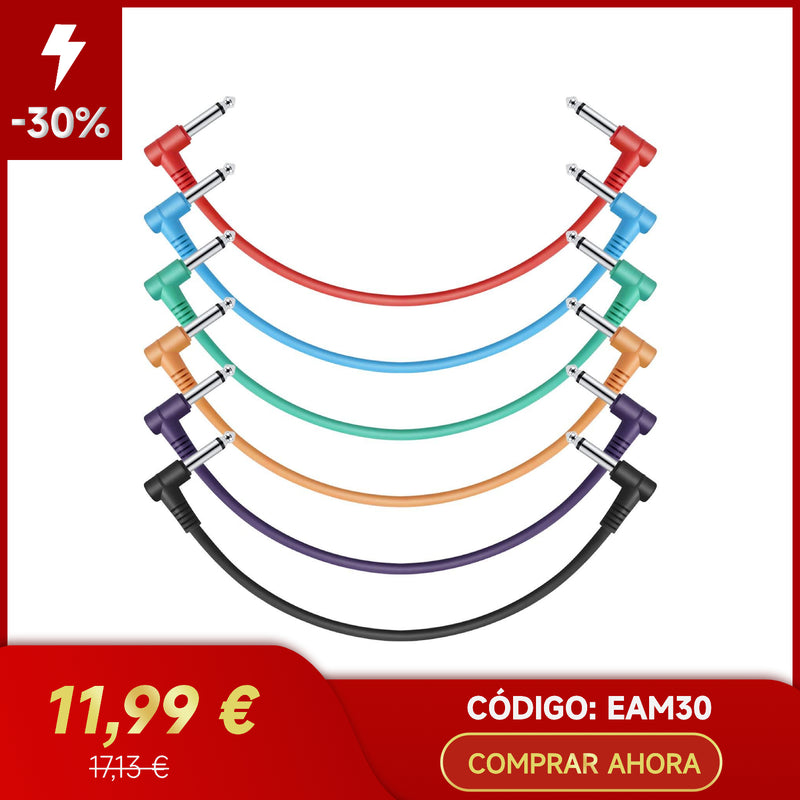 Donner Cables de Patch para Guitarra de 12 Pulgadas Pack de 6 de Colores