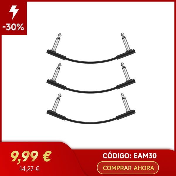 Donner Cables de Efecto para Guitarra de 15cm Cables Planos de Patch Negros Pack de 3