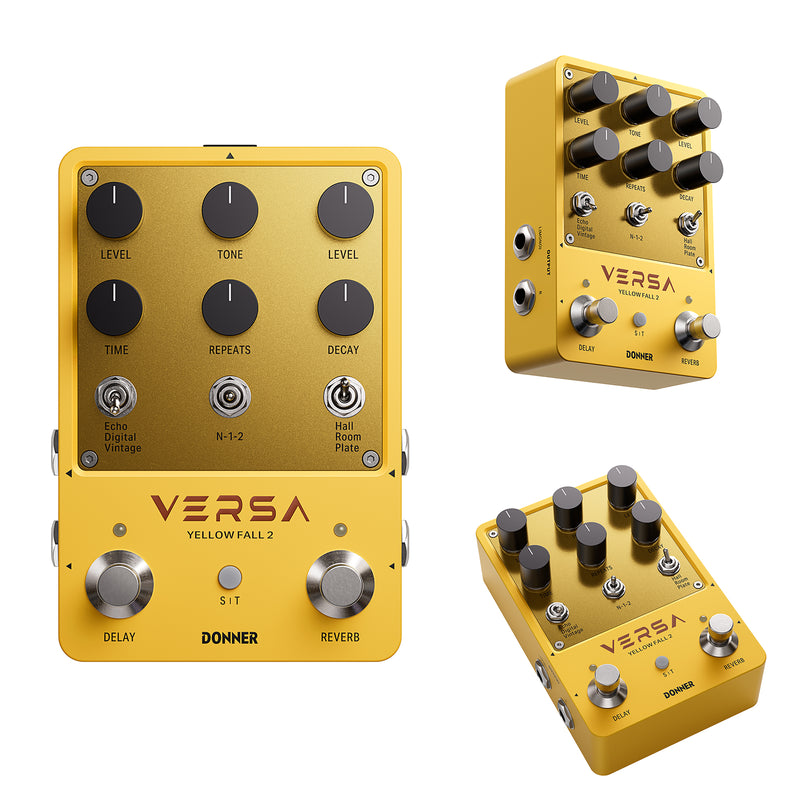 Donner Versa - Yellow Fall II 3x3  Pedal de guitarra combinado Reverb-Delay con Tap Tempo