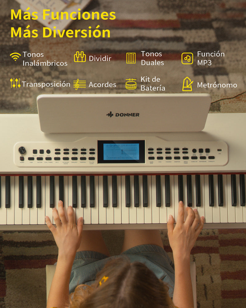 Donner DDP-95 Piano Digital Vertical de 88 Teclas Contrapesadas para Principiantes Blanco