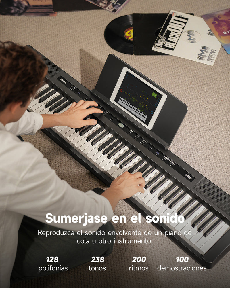 Teclado de piano eléctrico digital Donner DEP-16 de 88 teclas de tamaño completo con contrapeso, pedal de sustain y fuente de alimentación
